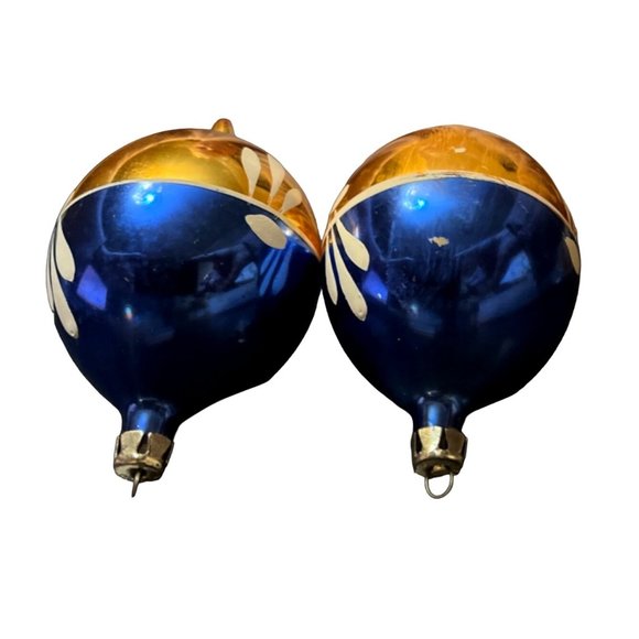 Lot of 2 Vtg Made in Poland Ornaments Mercury Glass Blue Gold White Xmas - Picture 2 of 4